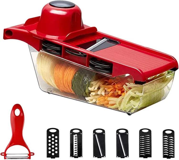 10-in-1 Mandoline Slicer & Vegetable Cutter with Stainless Steel Blades | Manual Peeler, Grater, Dicer for Potatoes, Carrots, and Cheese