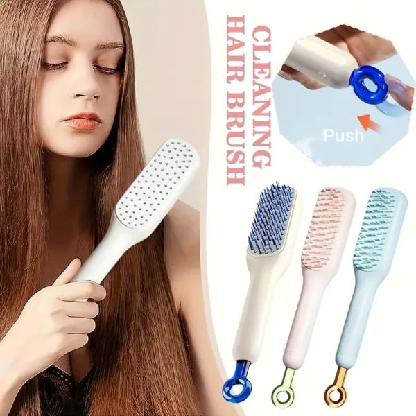 Self Cleaning Hair Brush, One-click Cleaning Telescopic Hair Comb (Random Color)